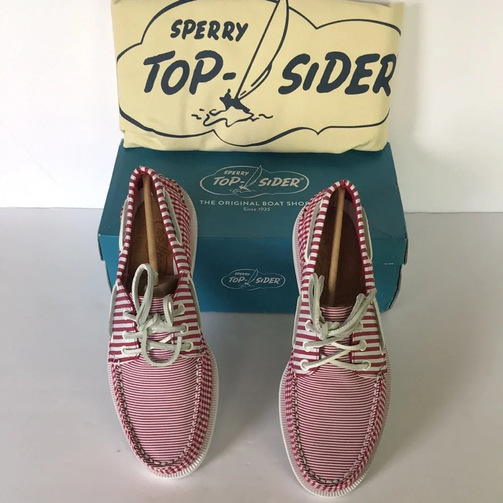 Sperry Leather 3-Eye Boat Shoe Red Gingham 7.5